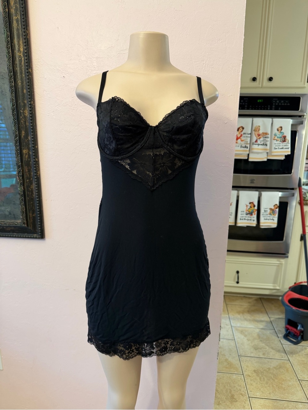 Victoria's Secret Black Lace Trim Chemise Slip